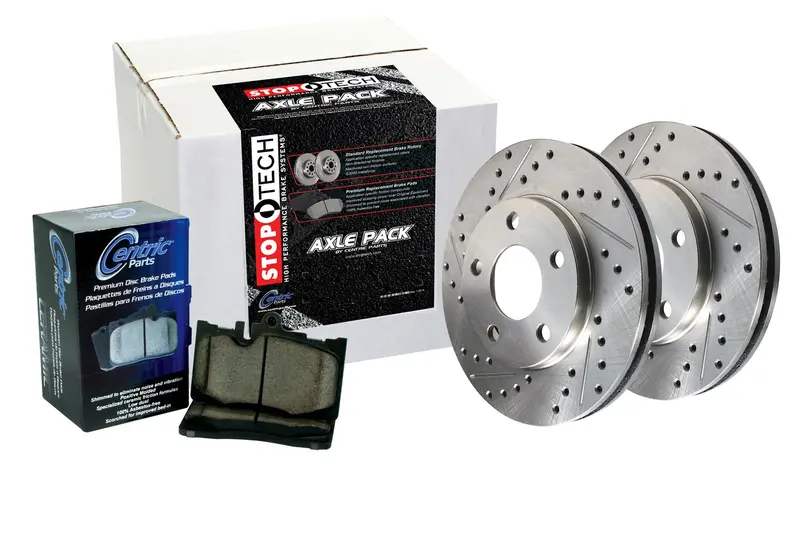 Stoptech 977.66012 Sport Axle Pack – Four-Wheel Slotted Rotors With Stainless Brake Lines 1