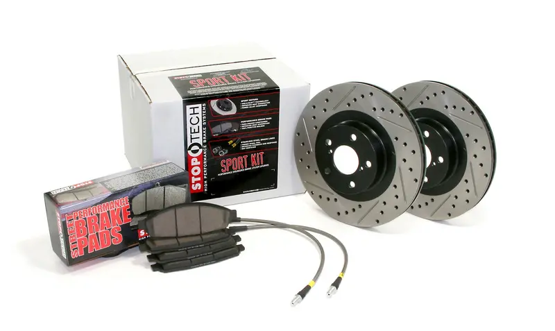Stoptech Sport Rear Brake Kit – Slotted & Drilled Rotors With Brake Lines 1